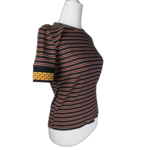 Zara Striped Top Black & Orange Fun Sleeve Detail S ( B10-98) - Picture 1 of 8